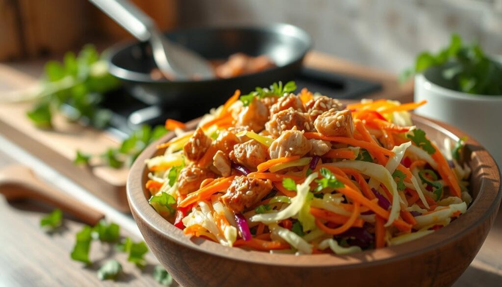 Keto Egg Roll in a Bowl with Coleslaw Mix