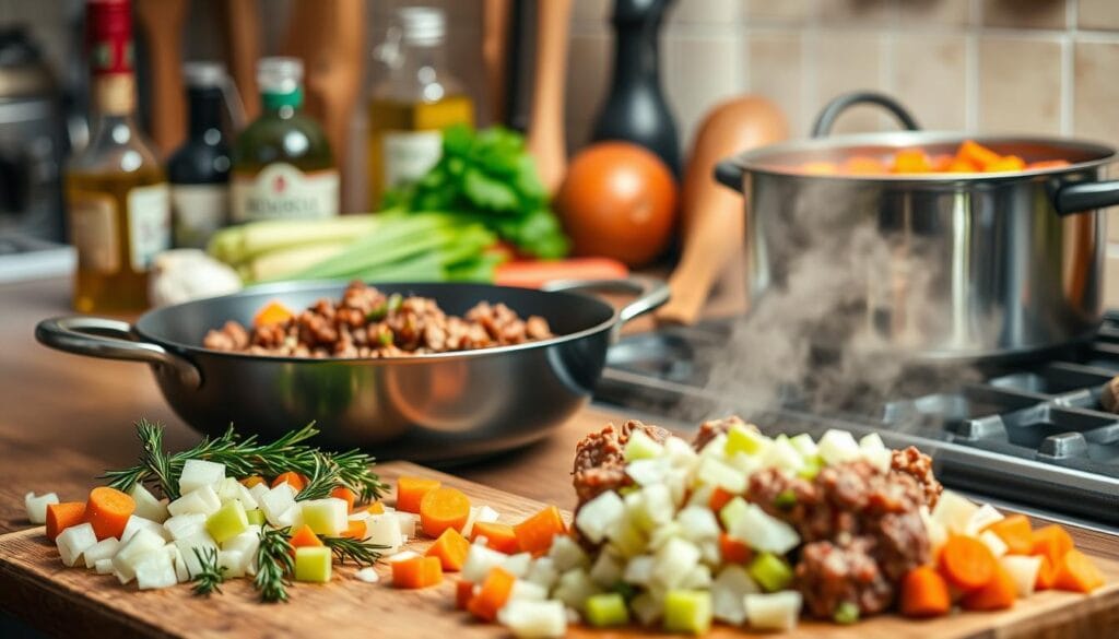 Keto Shepherd's Pie Meat Sauce Preparation